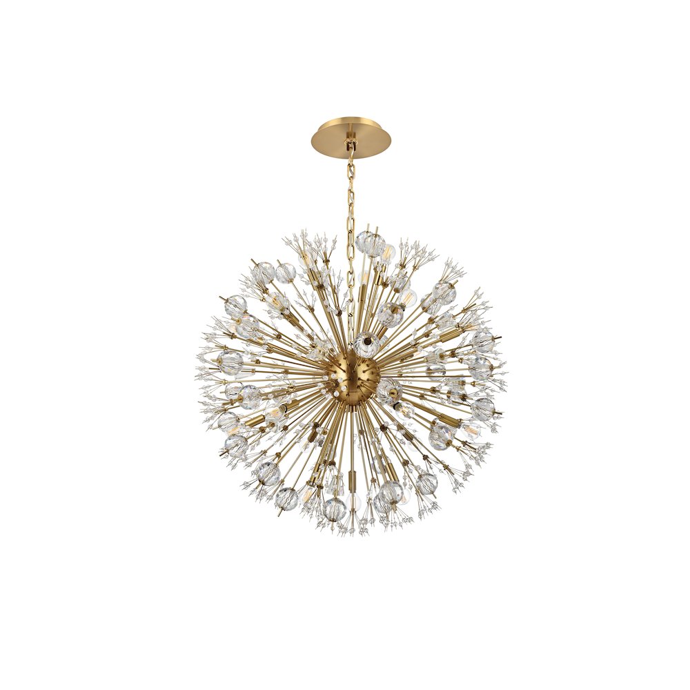 Vera 32 inch crystal starburst round pendant in gold. Picture 7