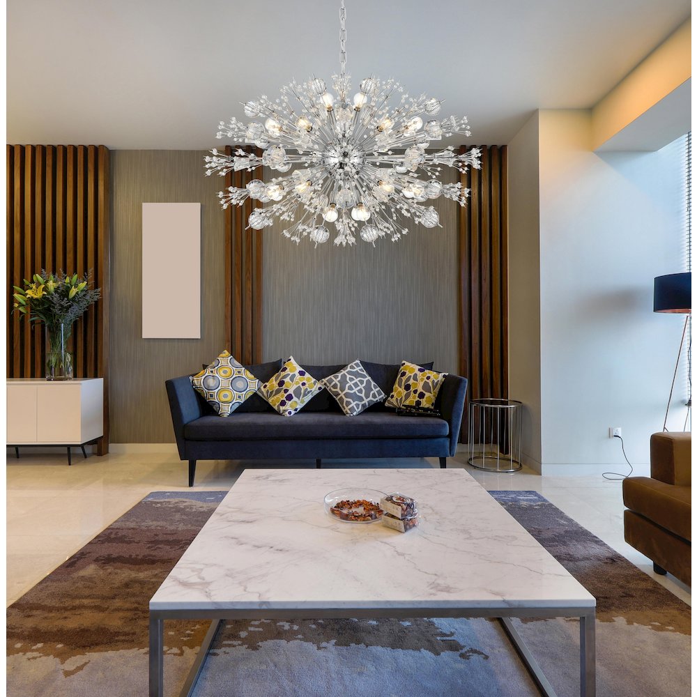 Vera 36 inch crystal starburst oval pendant in chrome. Picture 2