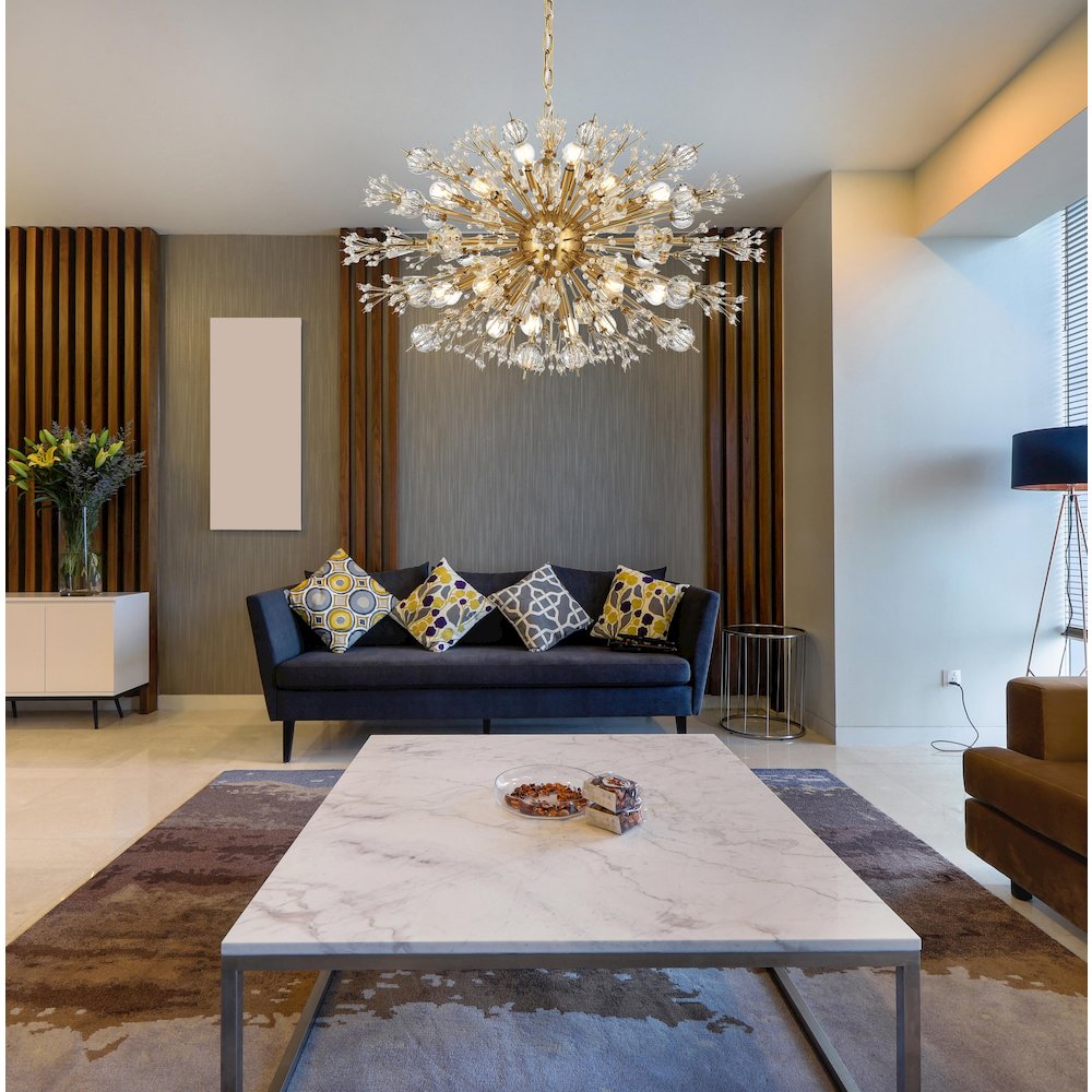 Vera 36 inch crystal starburst oval pendant in gold. Picture 2