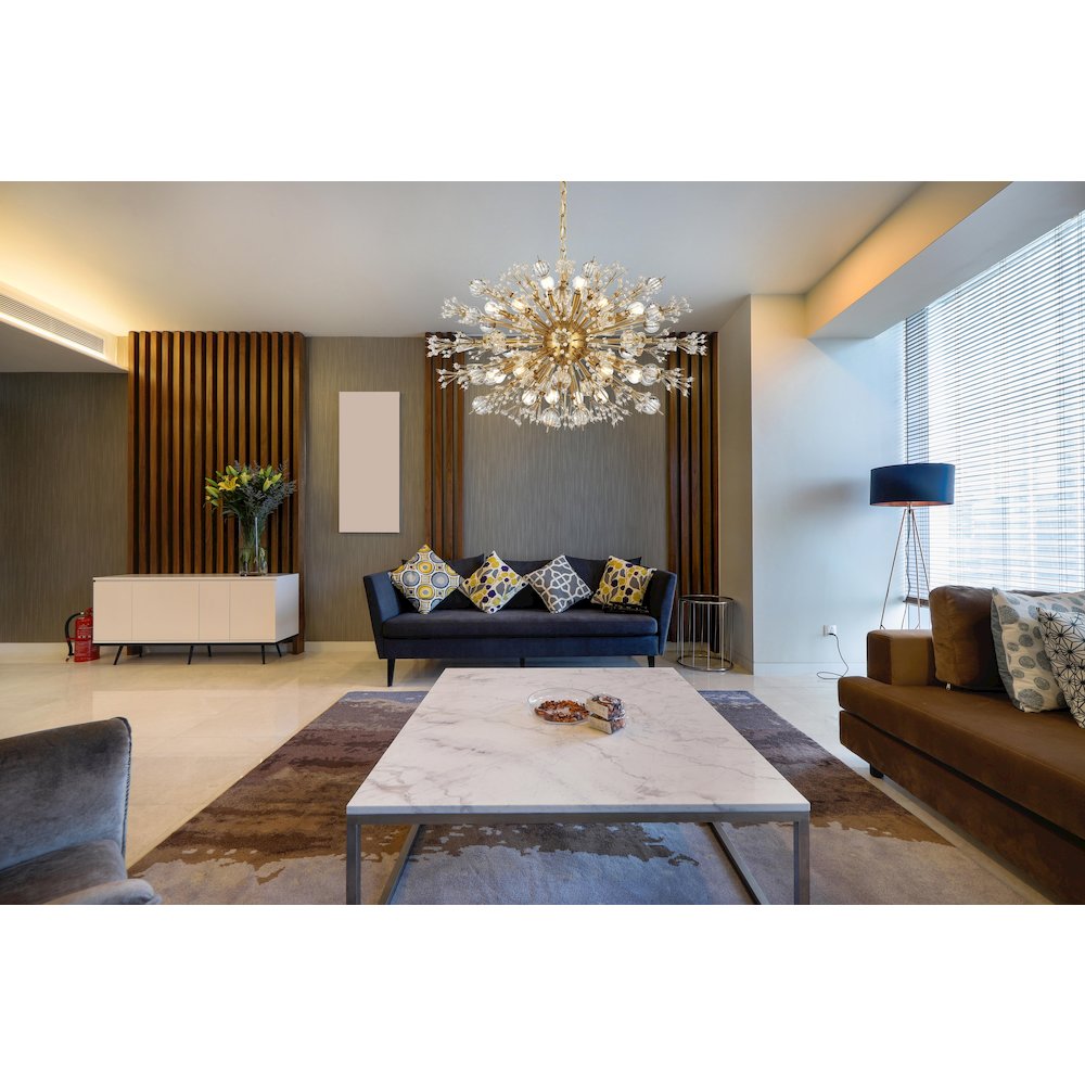 Vera 36 inch crystal starburst oval pendant in gold. Picture 8