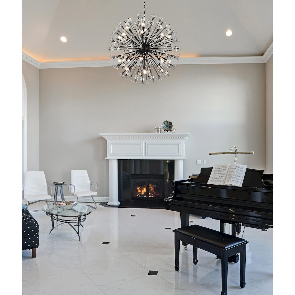 Vera 38 inch crystal starburst round pendant in black. Picture 2
