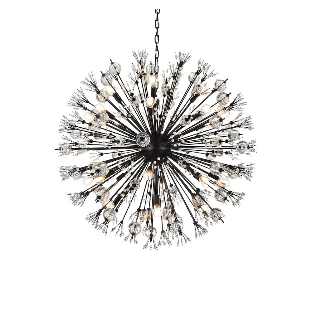 Vera 38 inch crystal starburst round pendant in black. Picture 3