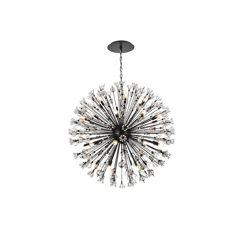 Vera 44 inch crystal starburst round pendant in black. Picture 1