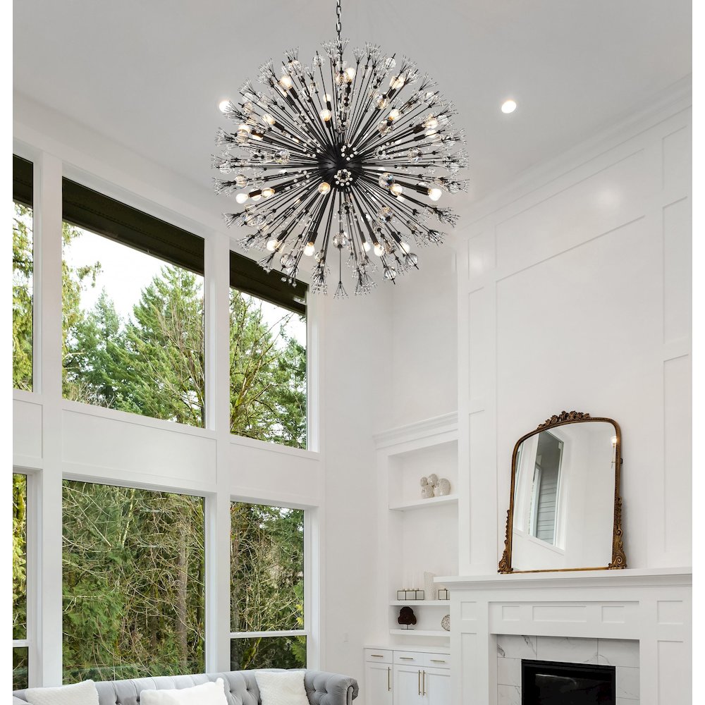 Vera 44 inch crystal starburst round pendant in black. Picture 2