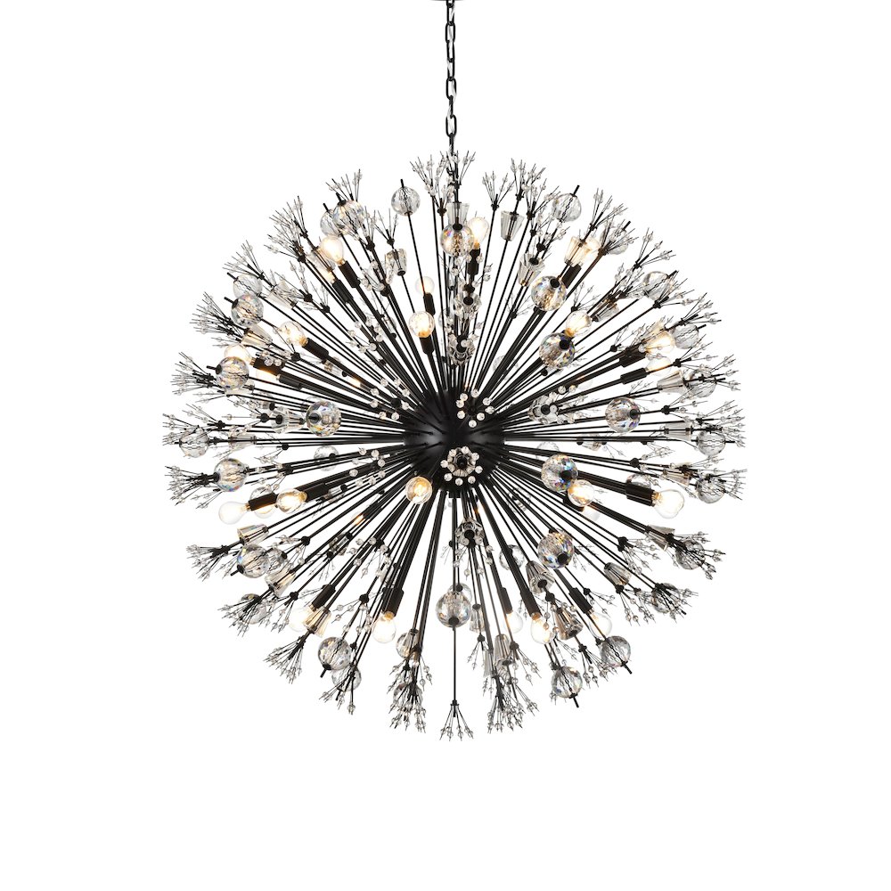 Vera 44 inch crystal starburst round pendant in black. Picture 3