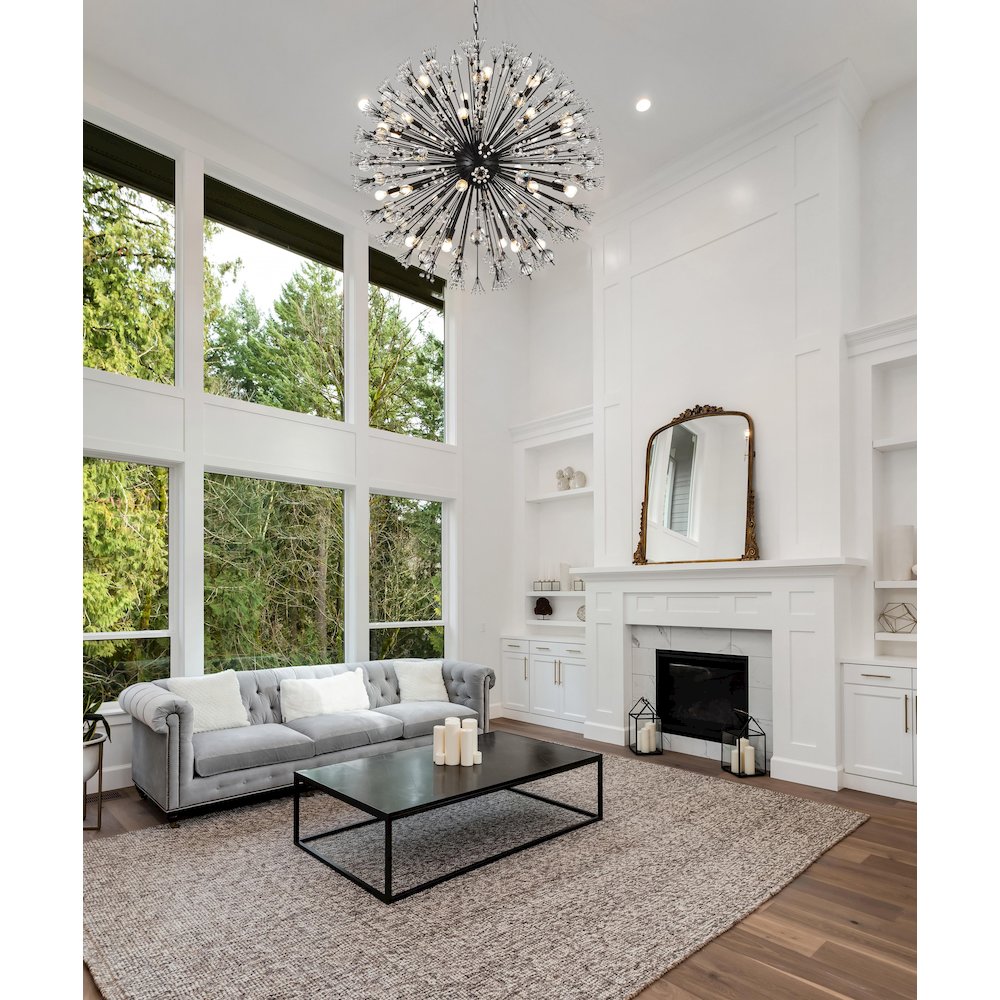 Vera 44 inch crystal starburst round pendant in black. Picture 8
