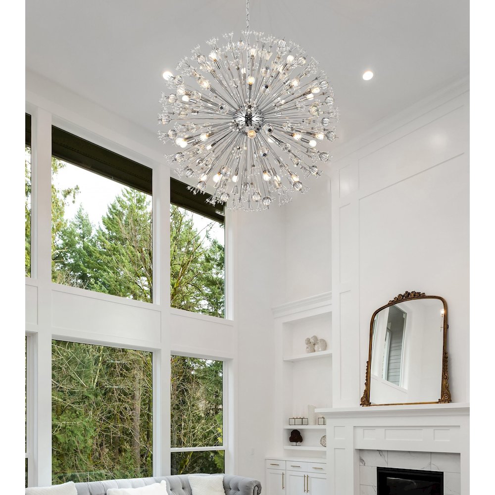 Vera 44 inch crystal starburst round pendant in chrome. Picture 2