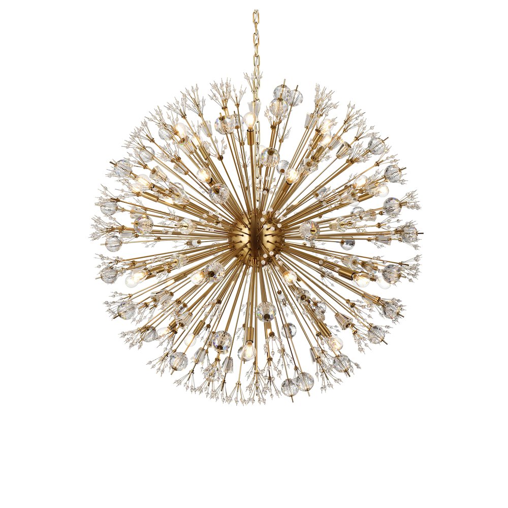 Vera 44 inch crystal starburst round pendant in gold. Picture 3