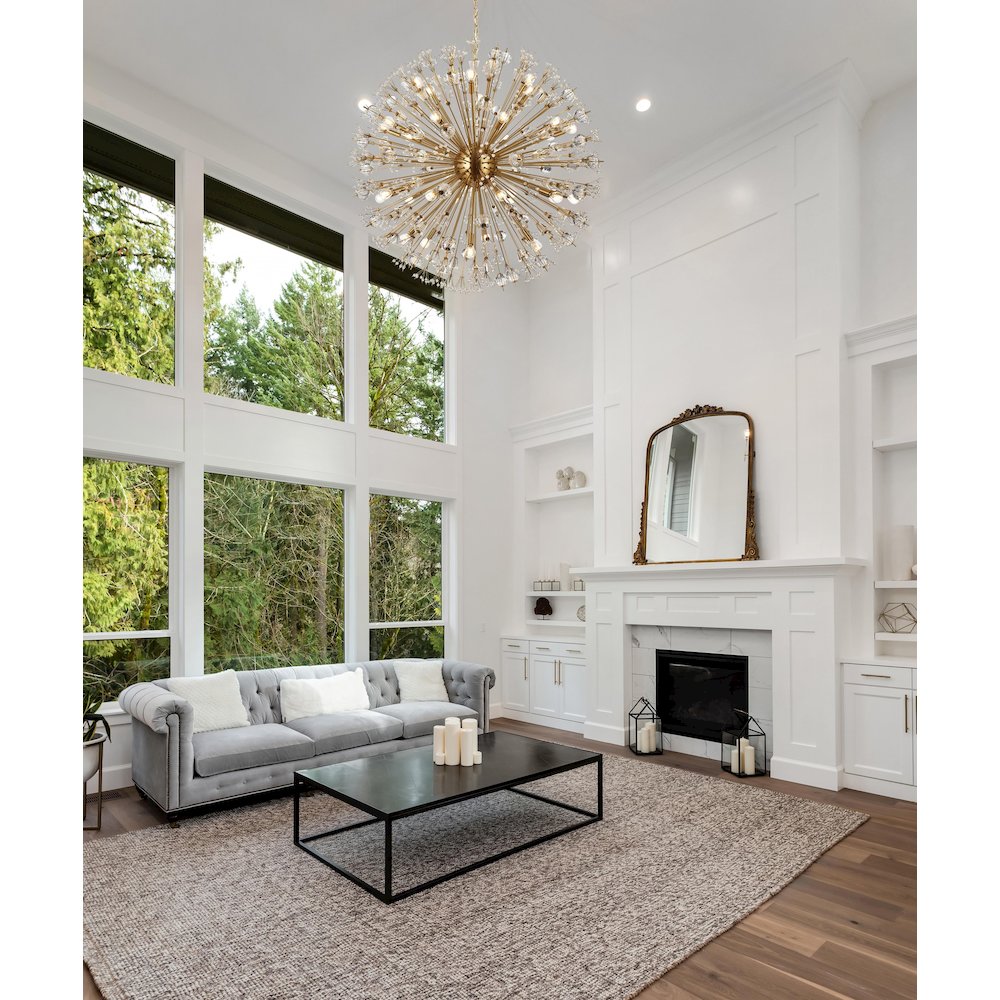 Vera 44 inch crystal starburst round pendant in gold. Picture 8