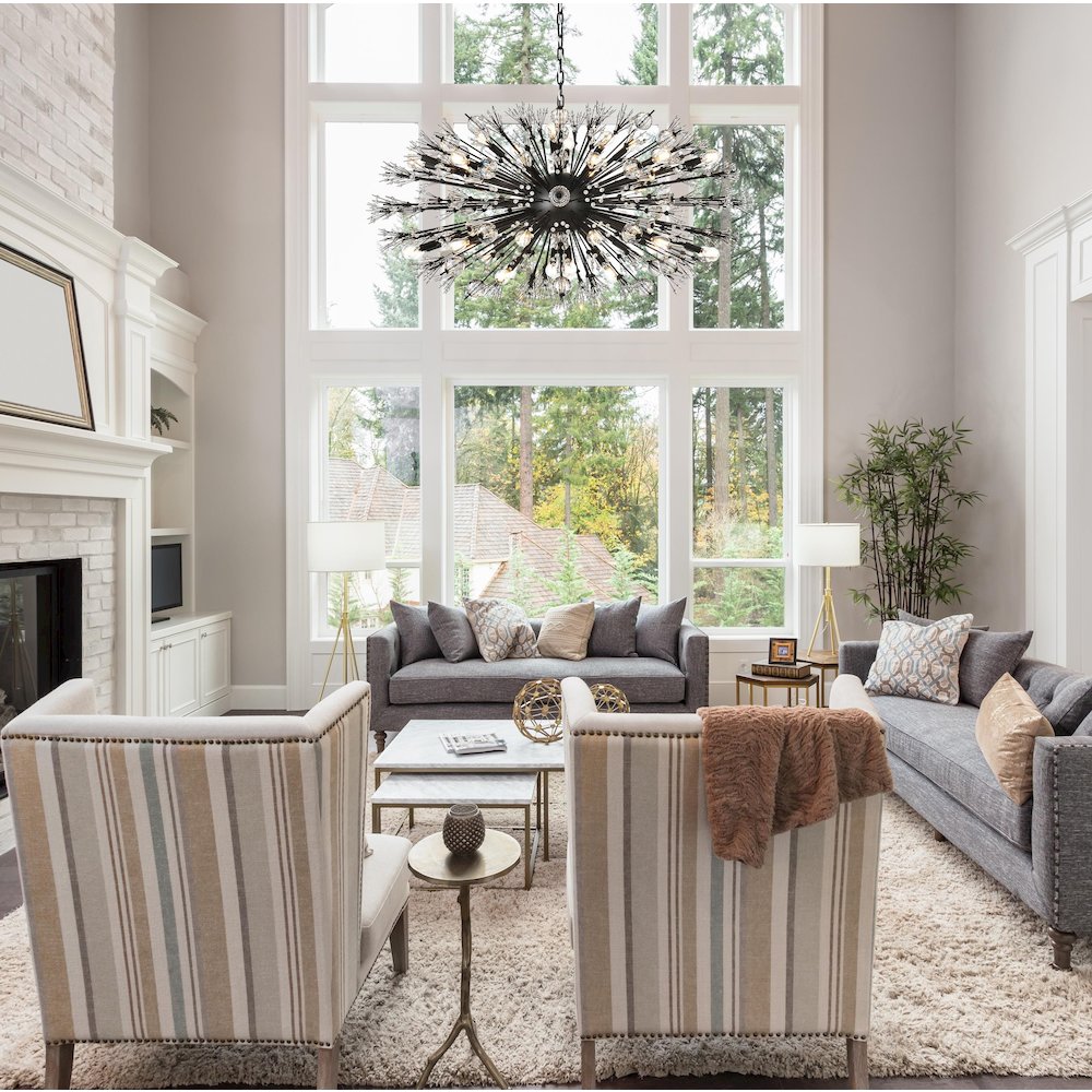 Vera 48 inch crystal starburst oval pendant in black. Picture 2