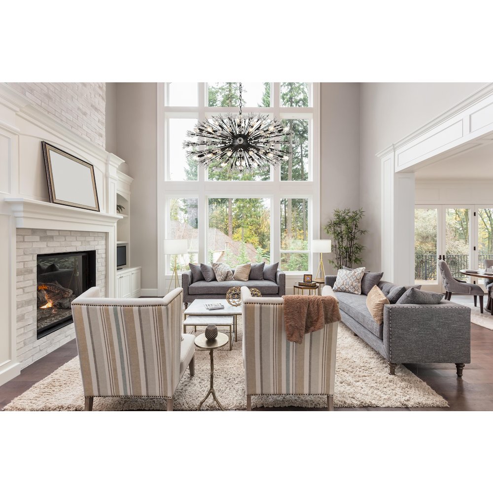 Vera 48 inch crystal starburst oval pendant in black. Picture 8