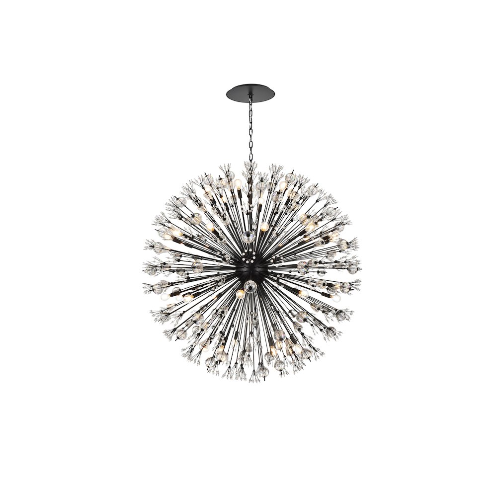 Vera 50 inch crystal starburst round pendant in black. Picture 1