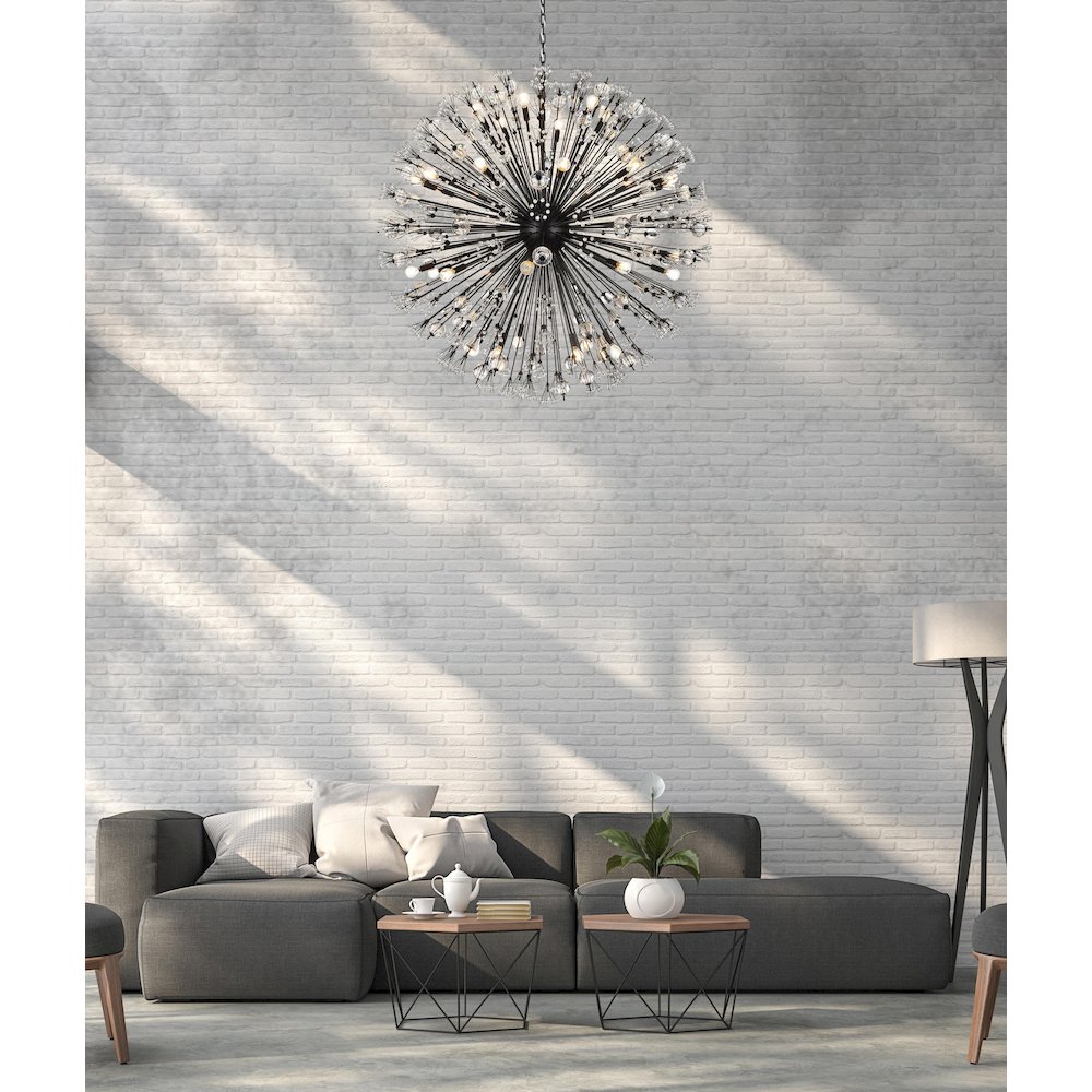 Vera 50 inch crystal starburst round pendant in black. Picture 2