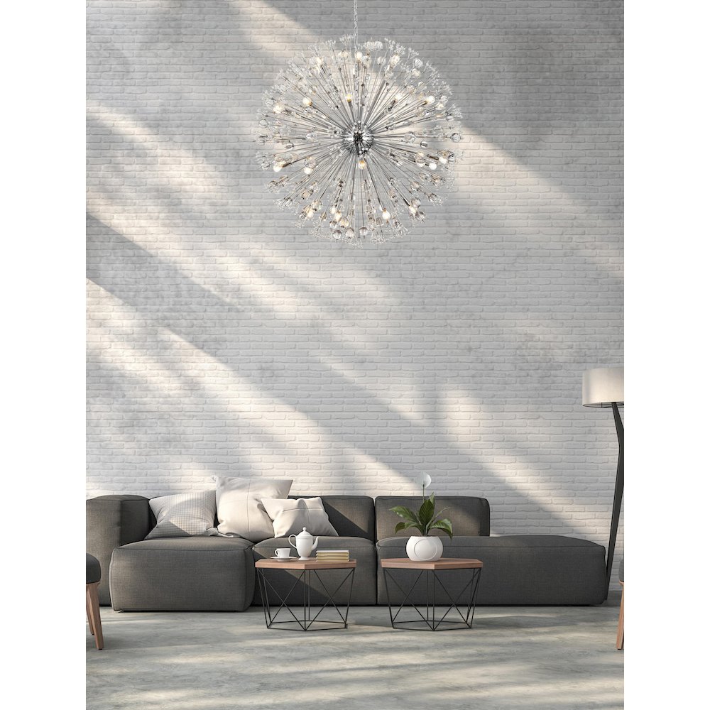 Vera 50 inch crystal starburst round pendant in chrome. Picture 2