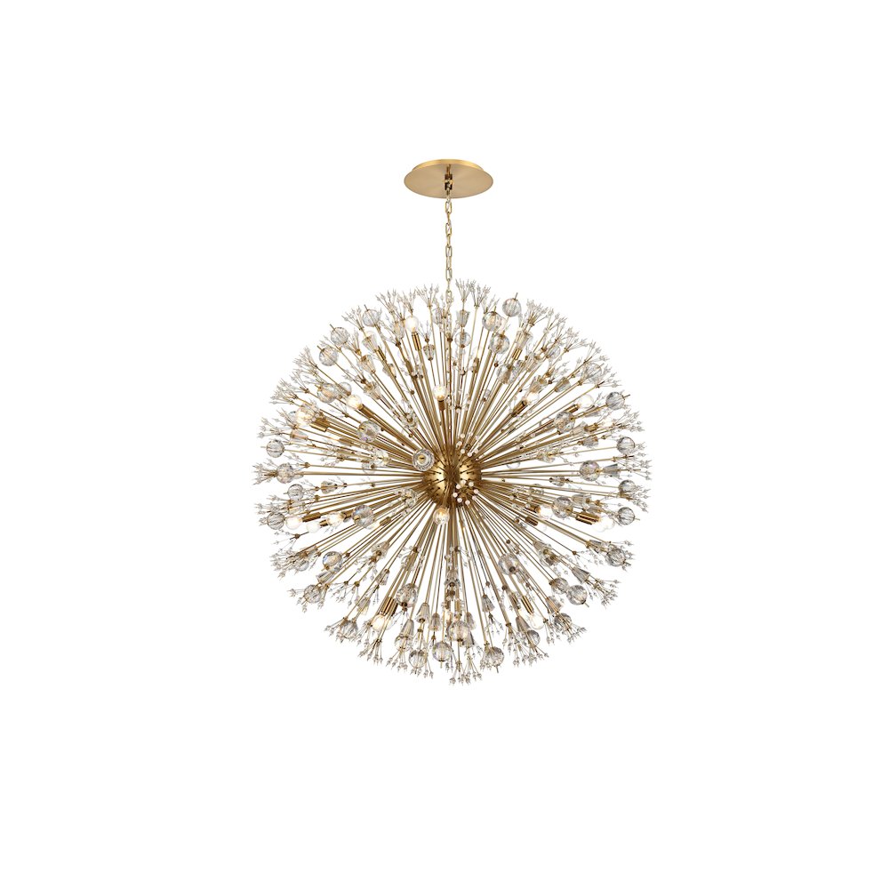 Vera 50 inch crystal starburst round pendant in gold. Picture 1