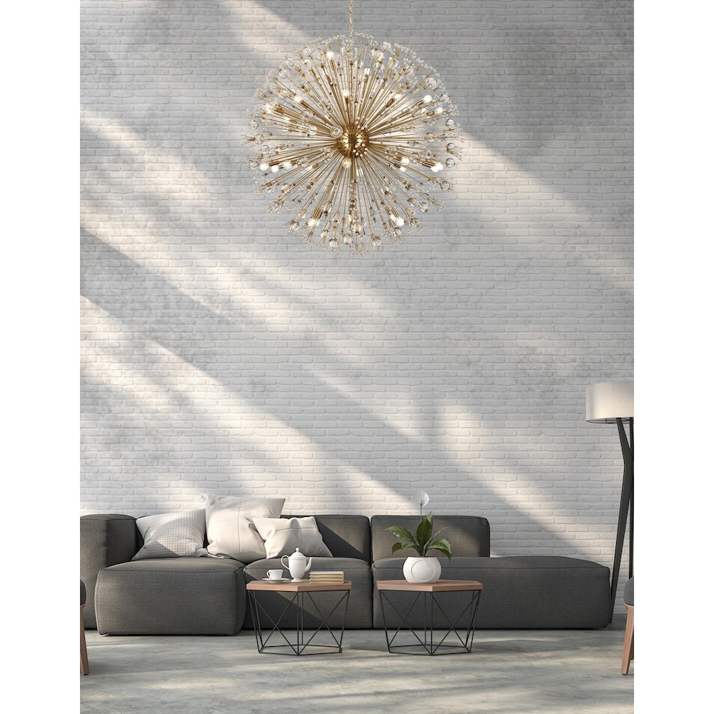 Vera 50 inch crystal starburst round pendant in gold. Picture 2