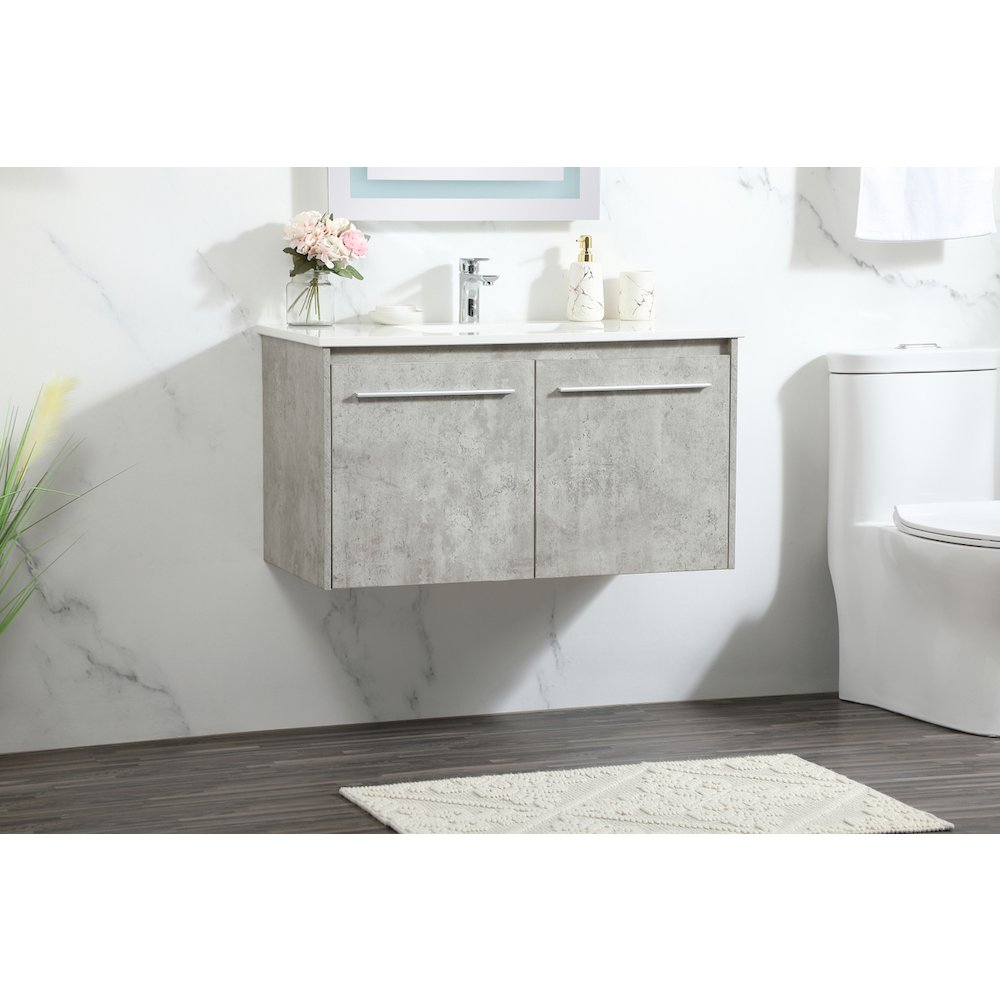 36 Inch Single Bathroom Vanity In Concrete Grey. Picture 3