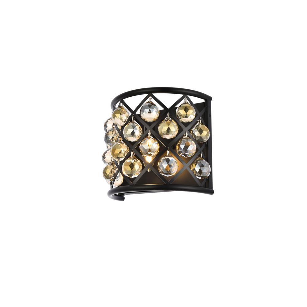 Madison 1 light Matte Black Wall Sconce Golden Teak (Smoky) Royal Cut Crystal. Picture 2