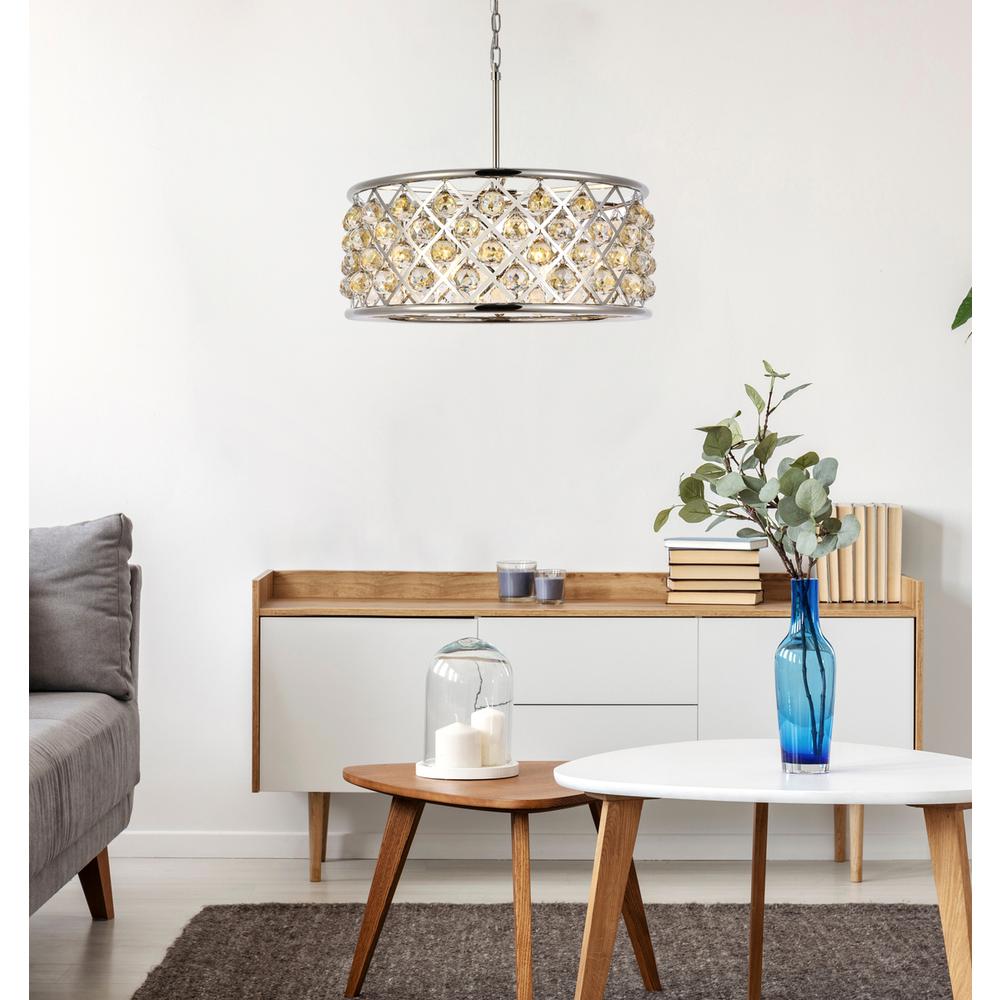 Madison 6 light polished Nickel Chandelier Golden Teak (Smoky) Royal Cut Crystal. Picture 8