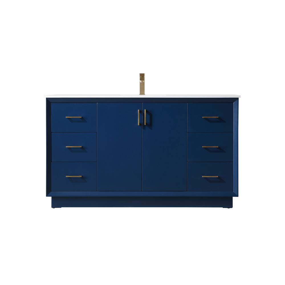 60 Inch SIngle Bathroom Vanity In Blue. Picture 1