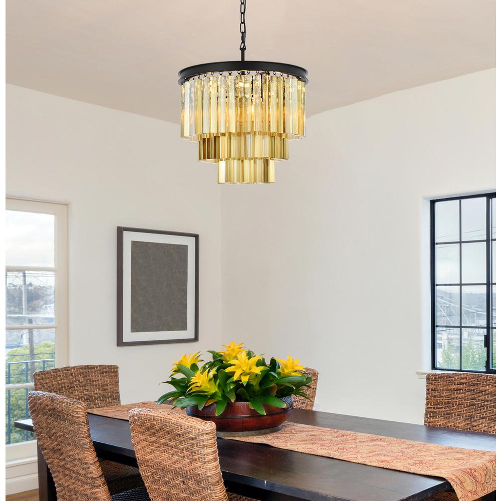 Sydney 9 light Matte Black Chandelier Golden Teak (Smoky) Royal Cut Crystal. Picture 8