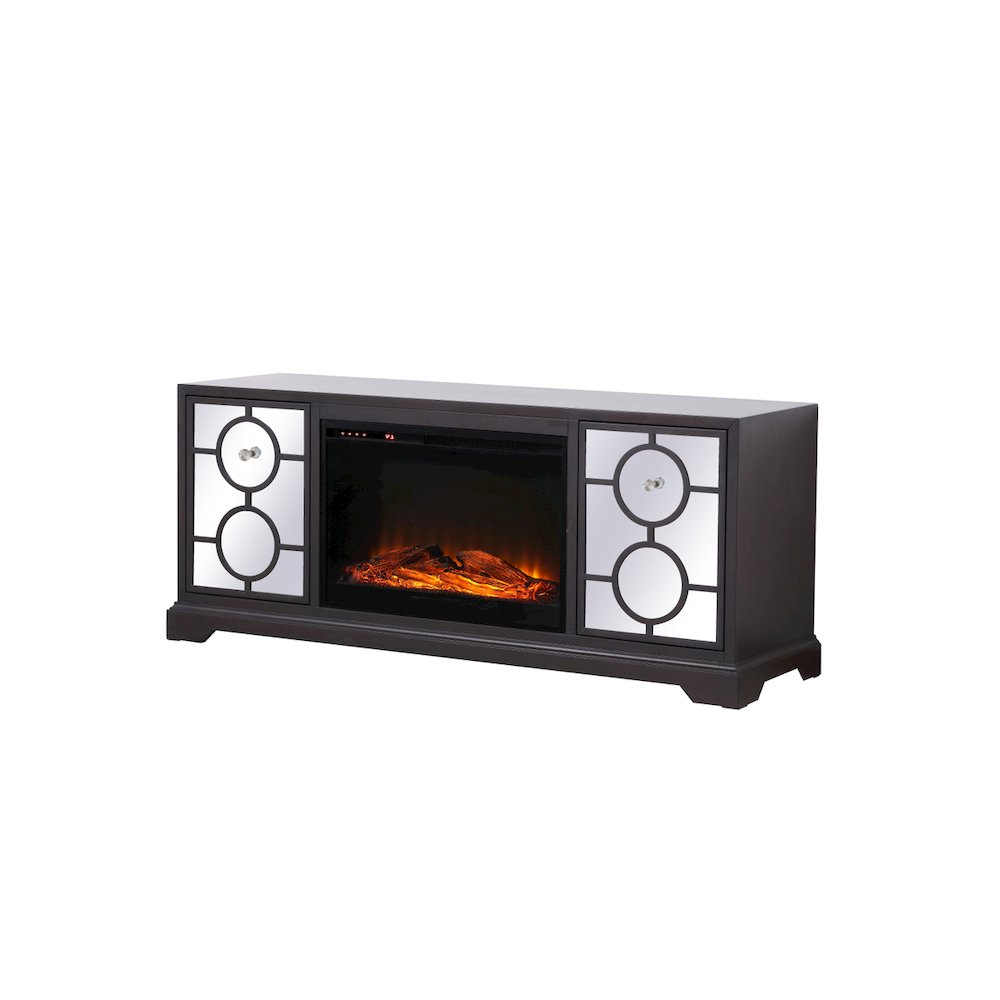 60 In. Mirrored Tv Stand With Wood Fireplace Insert In Dark Walnut. Picture 5