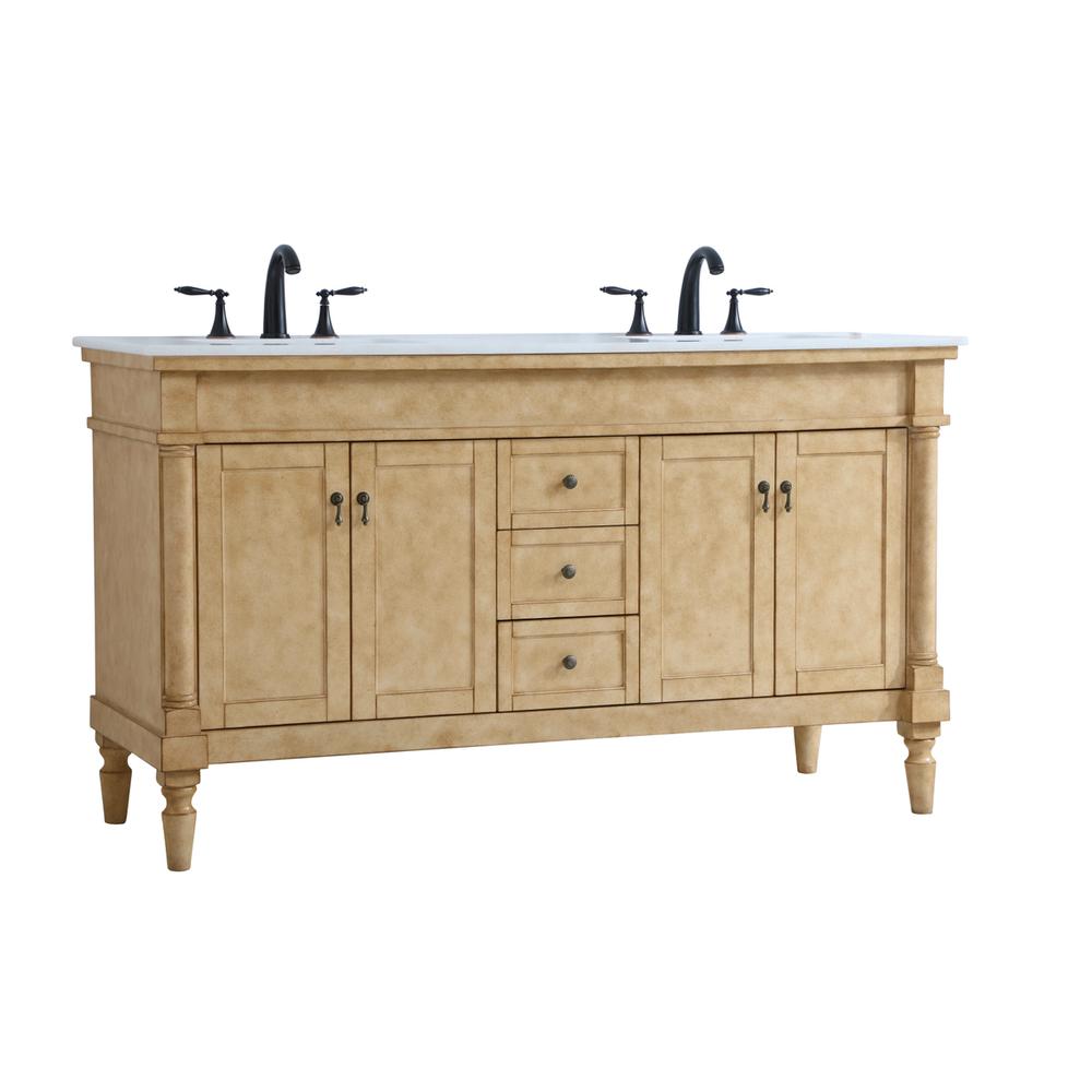 60 inch Double Bathroom Vanity in Antique Beige. Picture 6
