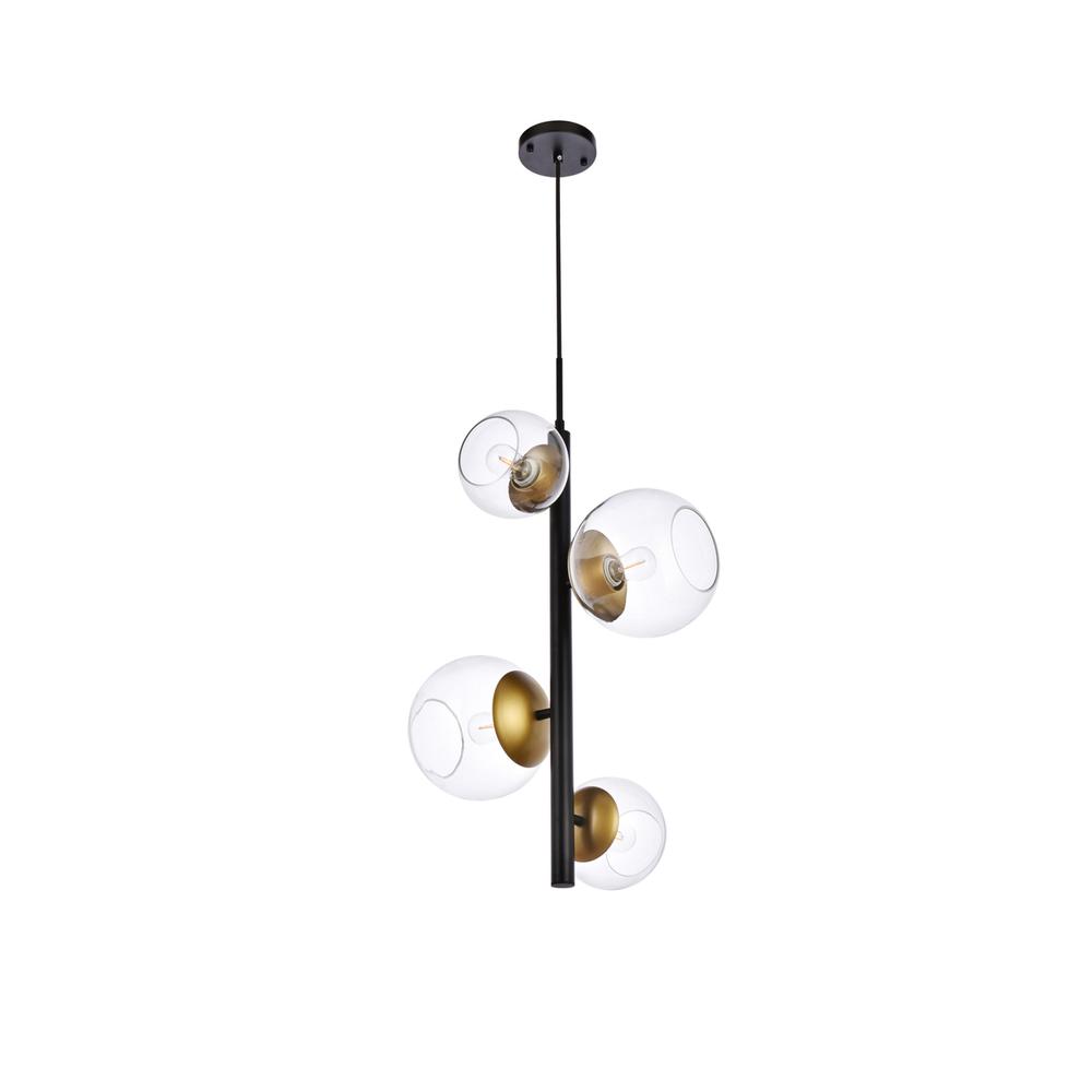 Wells 18 inch pendant in black and brass with clear shade. Picture 6