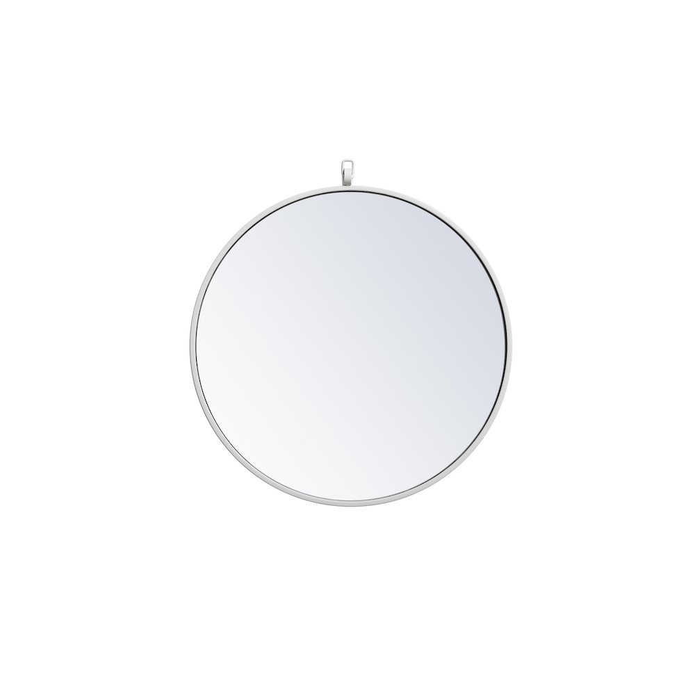 Metal Frame Round Mirror With Decorative Hook 21 Inch In White. Picture 1