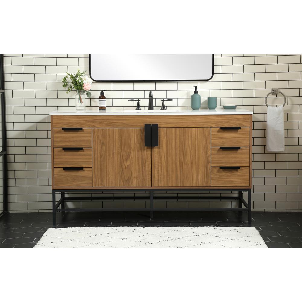60 inch Single bathroom vanity in walnut brown. Picture 14