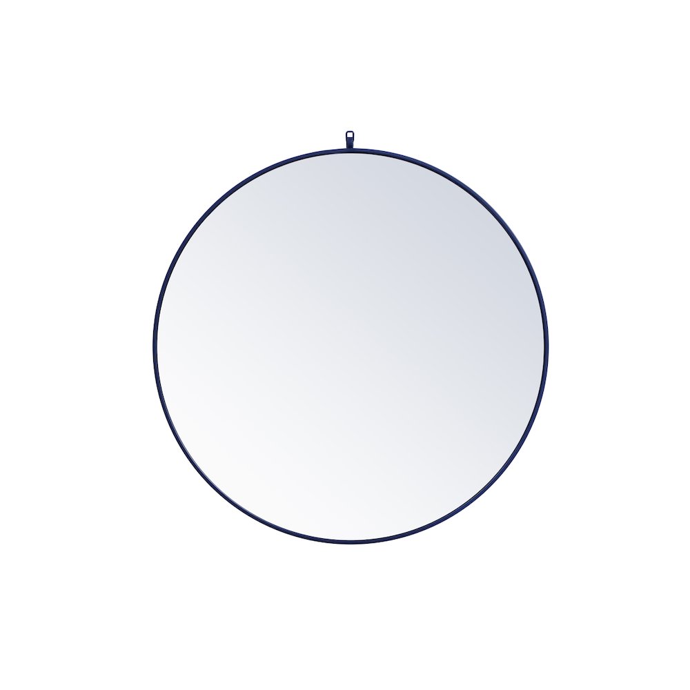 Metal Frame Round Mirror With Decorative Hook 39 Inch In Blue. Picture 1