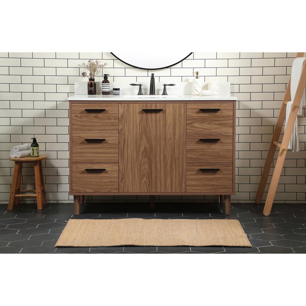 48 inch Single bathroom vanity in walnut brown with backsplash. Picture 14