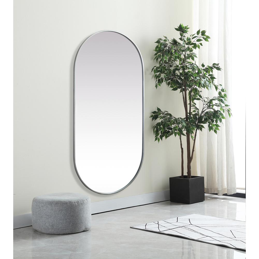 Metal Frame Oval Mirror 30x60 Inch in Silver. Picture 2