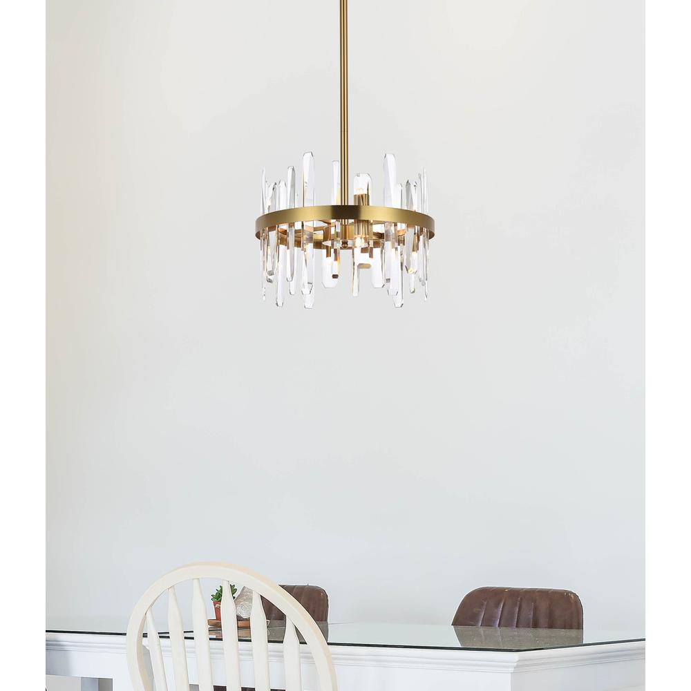 Serena 16 inch crystal round pendant in satin gold. Picture 8