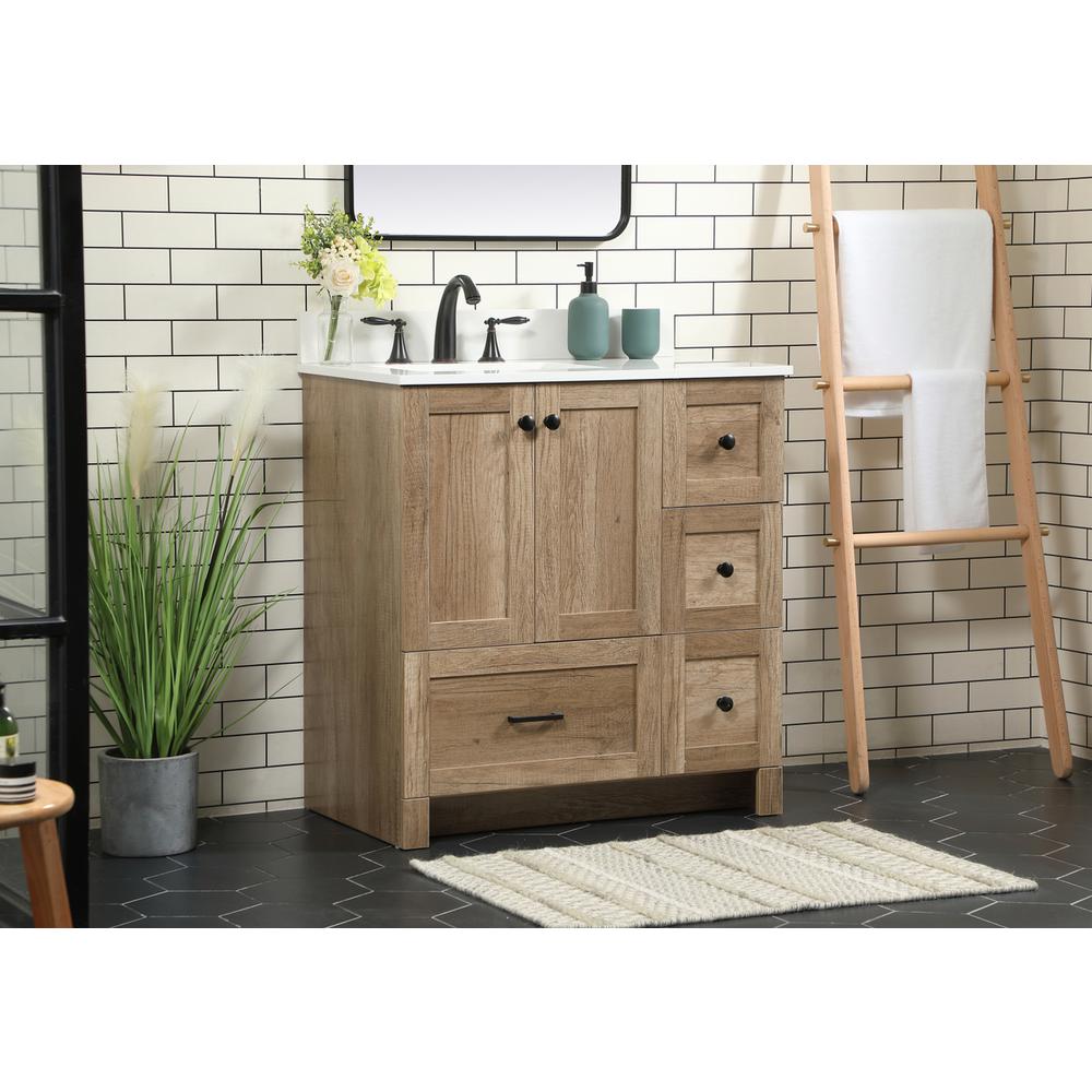 32 inch Single bathroom vanity in natural oak with backsplash. Picture 2