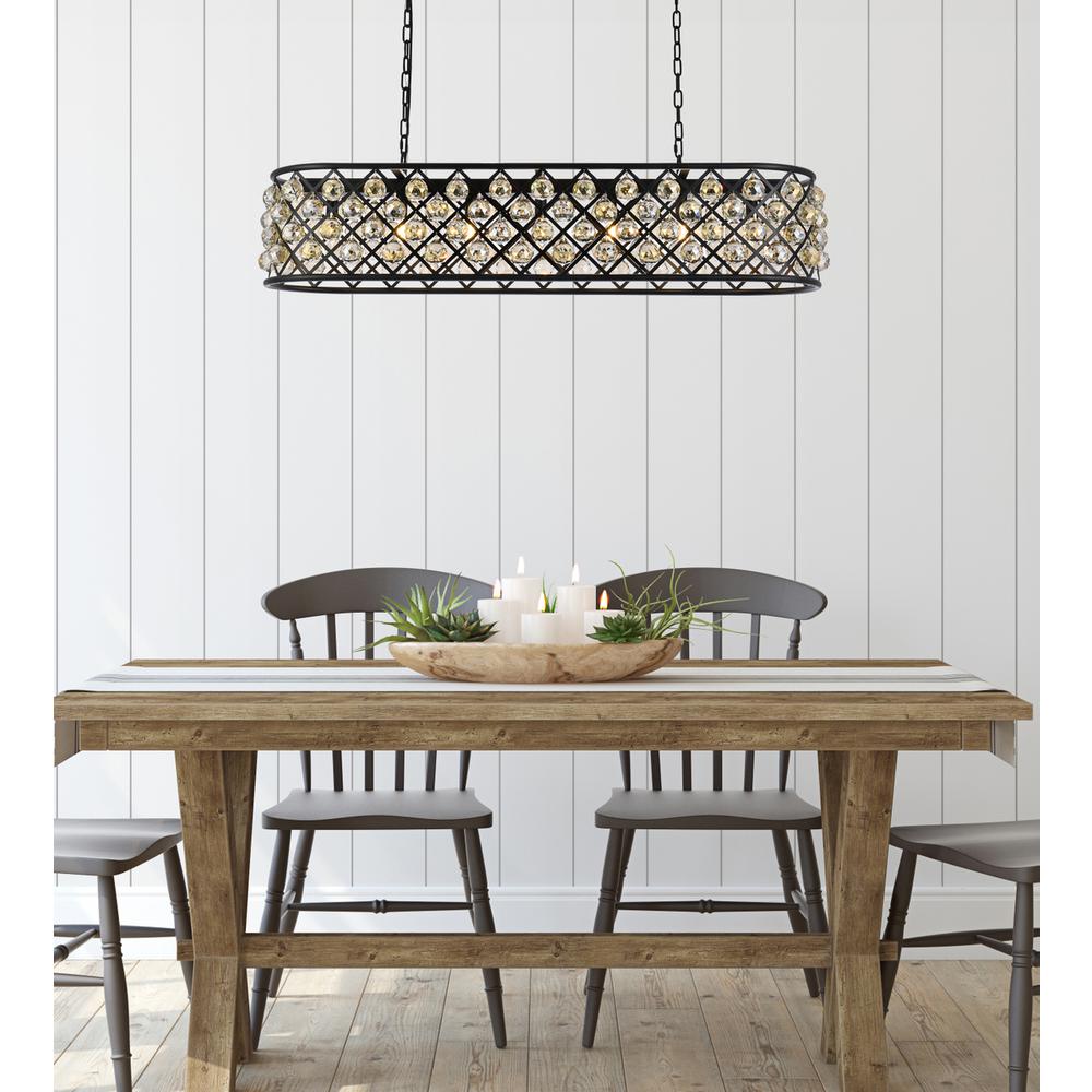 Madison 7 light Matte Black Chandelier Golden Teak (Smoky) Royal Cut Crystal. Picture 8