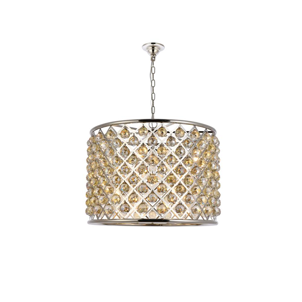 Madison 8 light polished nickel Chandelier Golden Teak (Smoky) Royal Cut Crystal. Picture 1