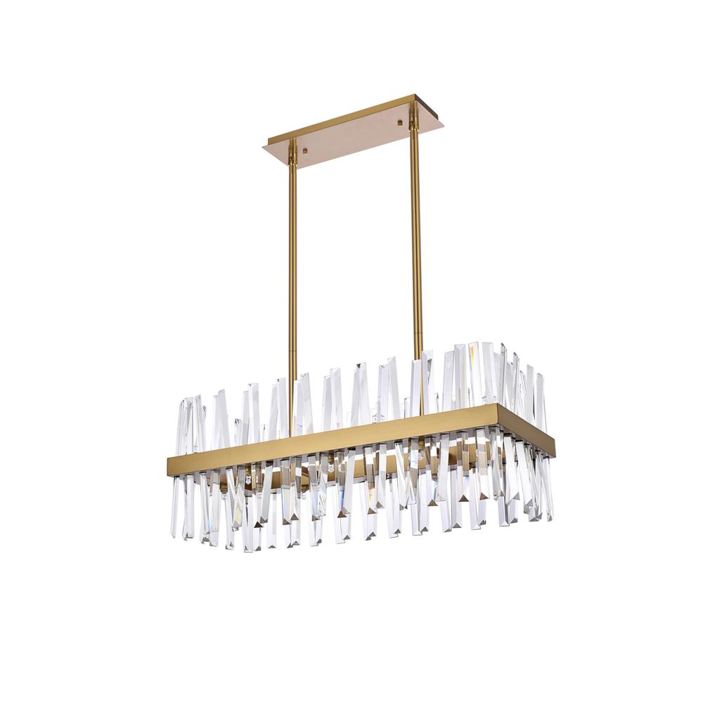 Serephina 30 inch crystal rectangle chandelier light in satin gold. Picture 6