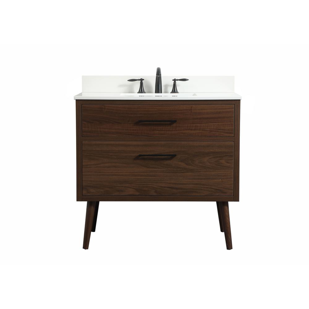 36 inch Single bathroom vanity in walnut with backsplash. Picture 1