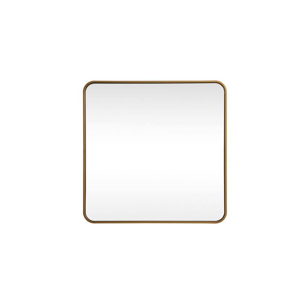 Soft corner metal square mirror 30x30 inch in Brass. Picture 1