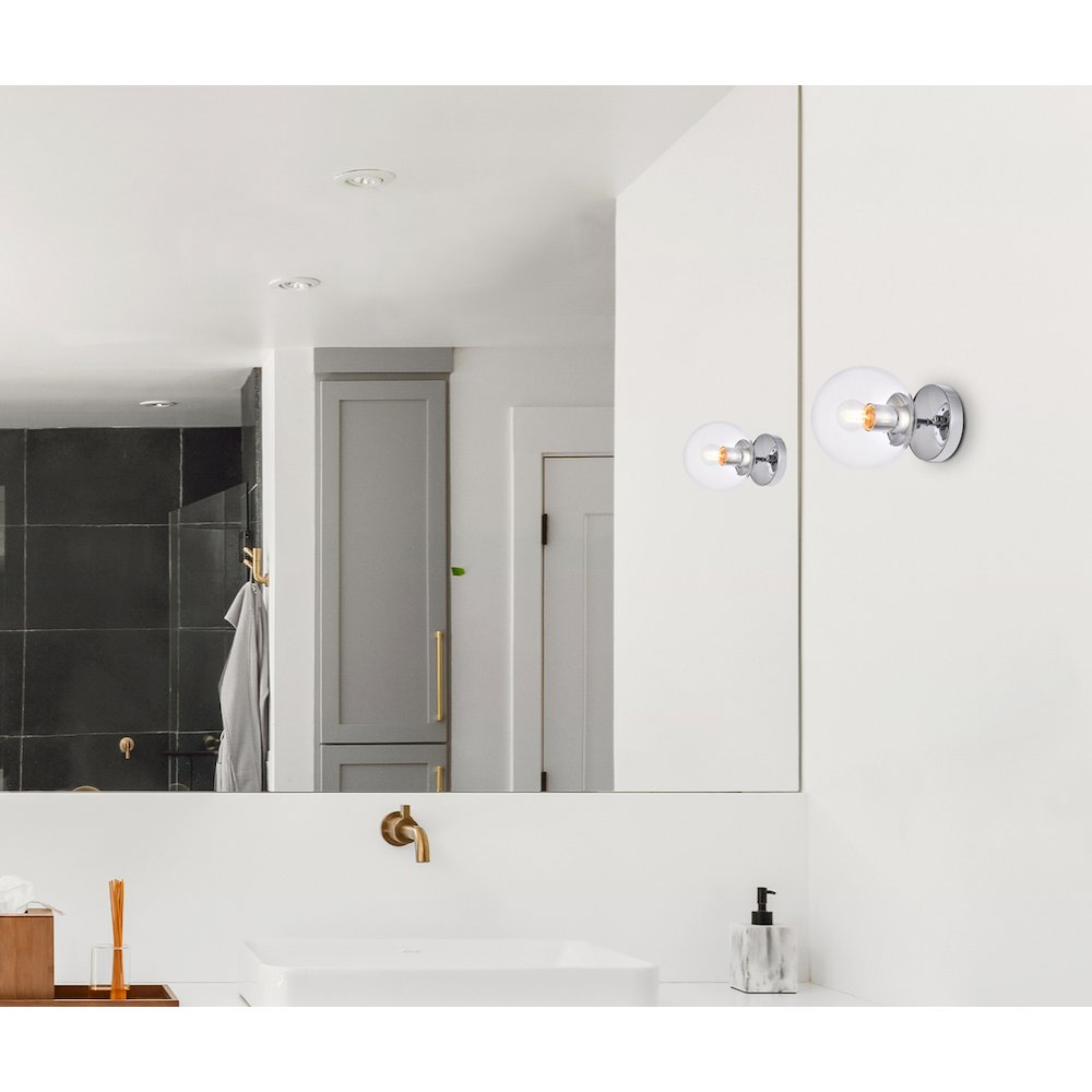 Mimi Six Inch Dual Flush Mount And Bath Sconce In Chrome With Clear Glass. Picture 8