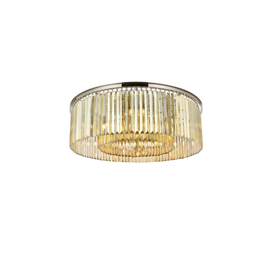 Sydney 10 light polished nickel Flush Mount Golden Teak. Picture 2