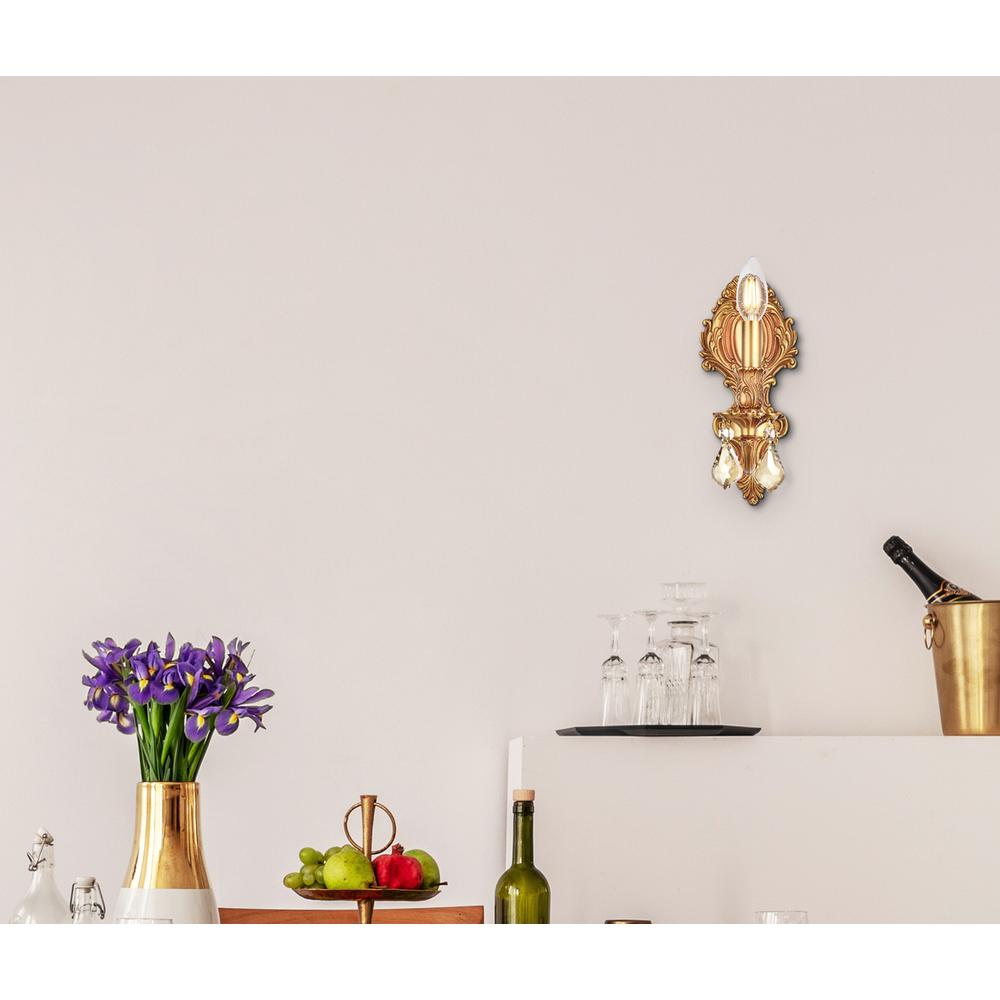 Monarch 1 light French Gold Wall Sconce Golden Teak (Smoky) Royal Cut Crystal. Picture 1