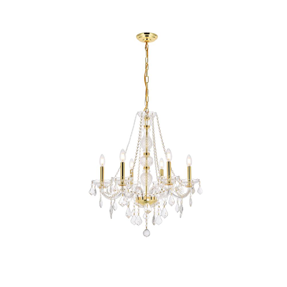 Verona 6 light Gold Chandelier Clear Royal Cut Crystal. Picture 1