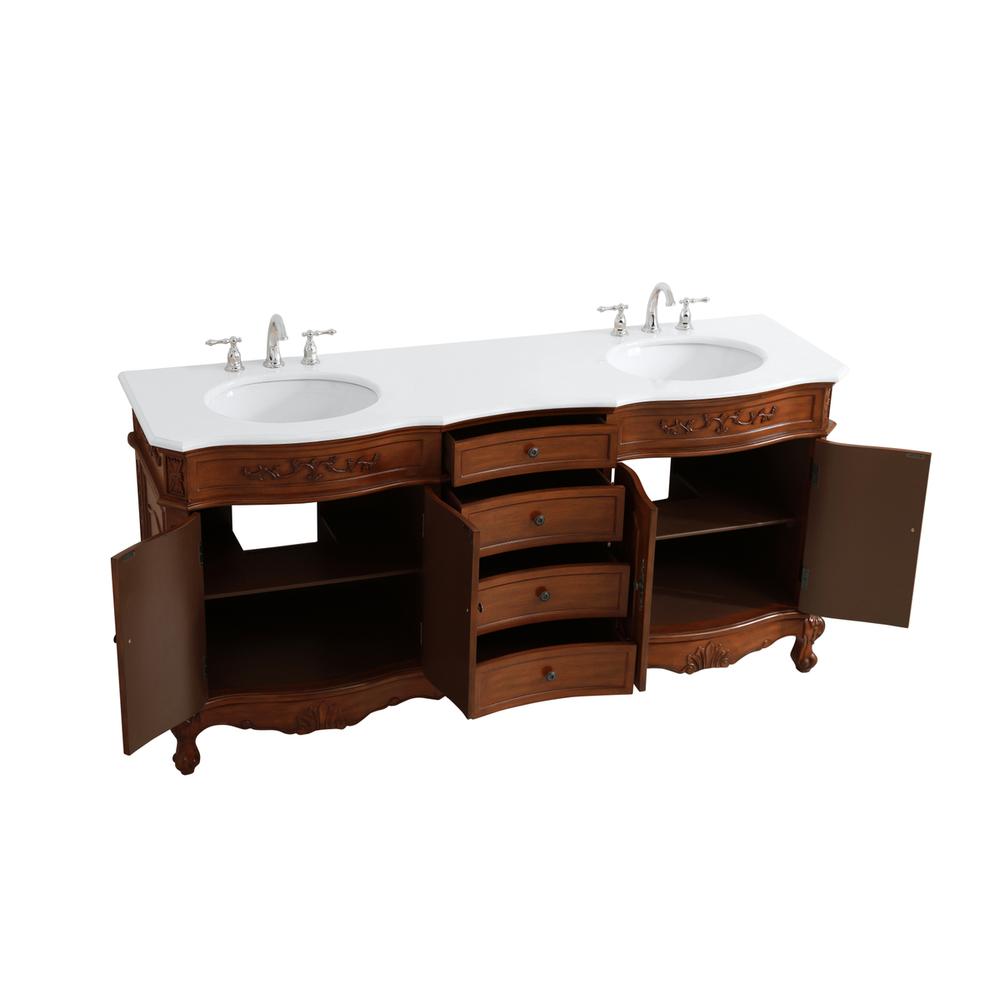 72 inch Double Bathroom vanity in Teak with ivory white engineered marble. Picture 9