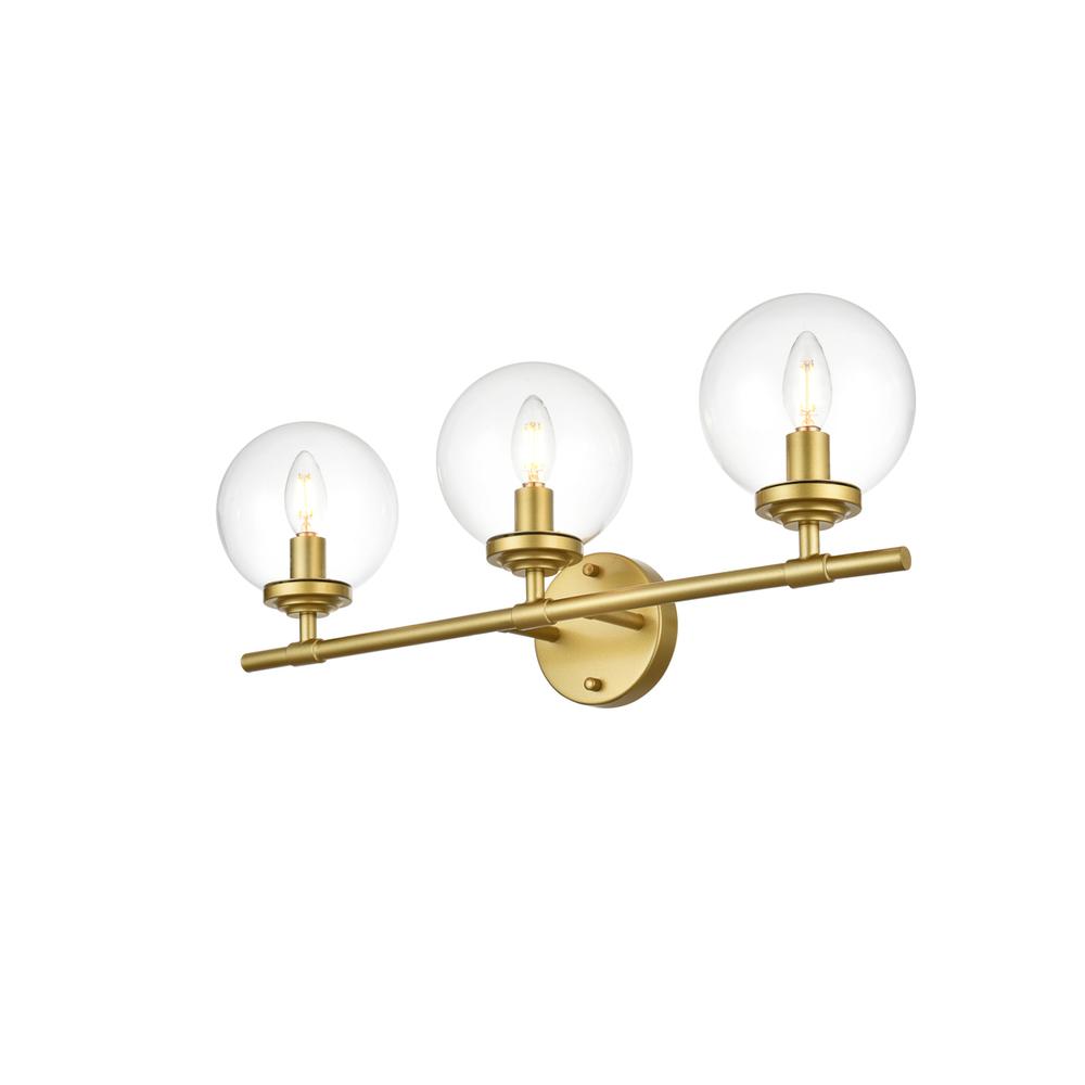 Ingrid 3 light Brass and Clear Bath Sconce. Picture 2