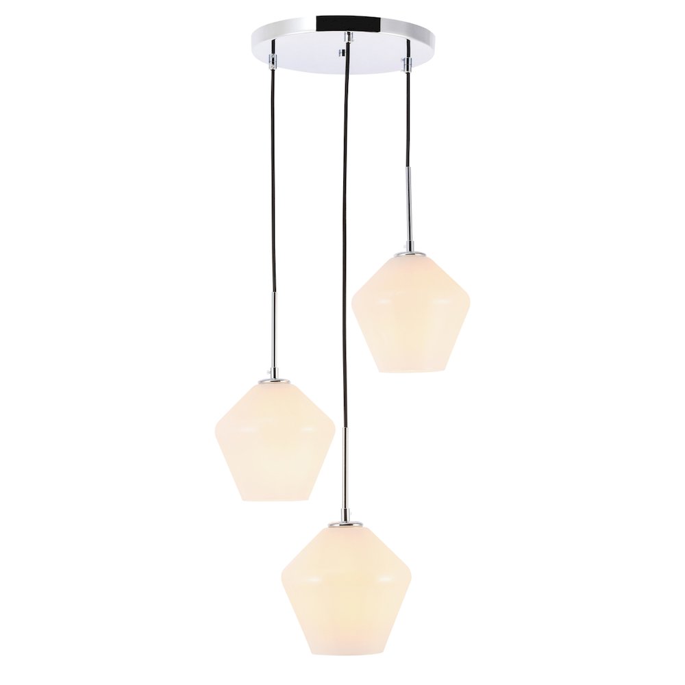 Gene 3 Light Chrome And Frosted White Glass Pendant. Picture 1