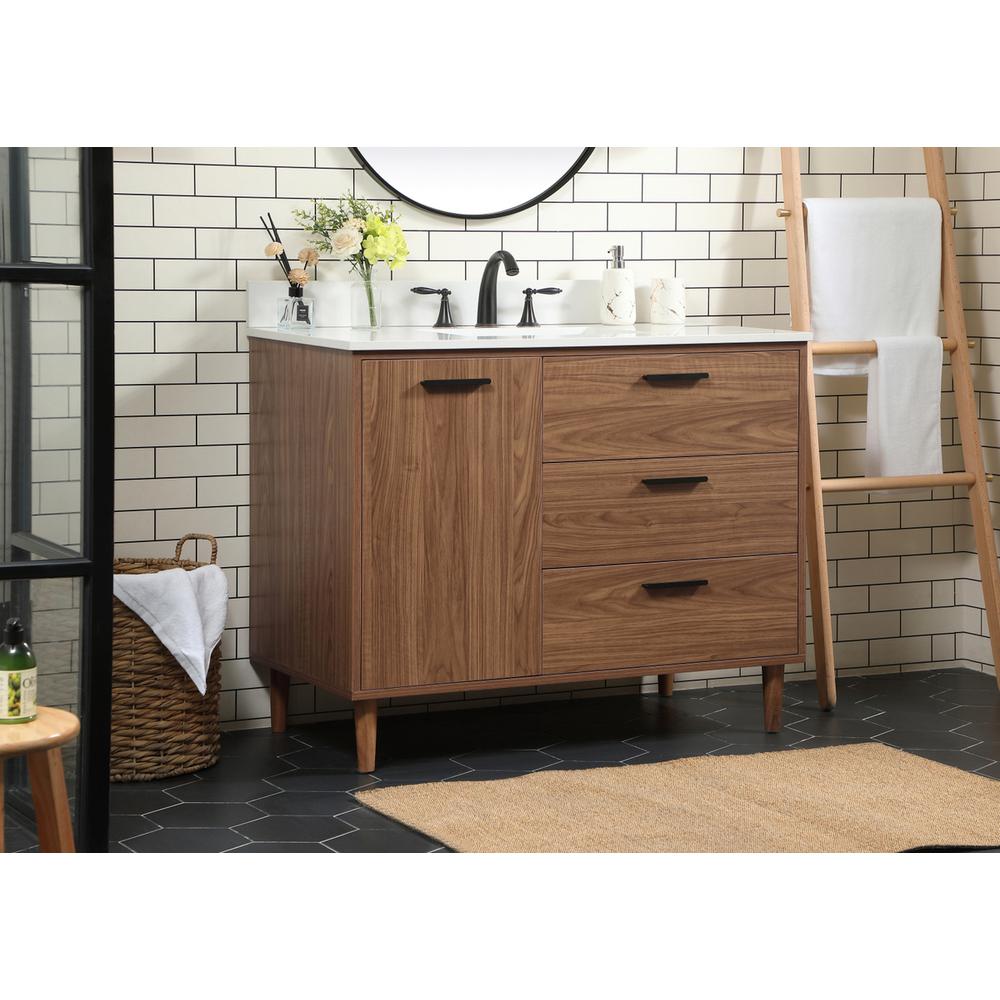 42 inch Single bathroom vanity in walnut brown with backsplash. Picture 2