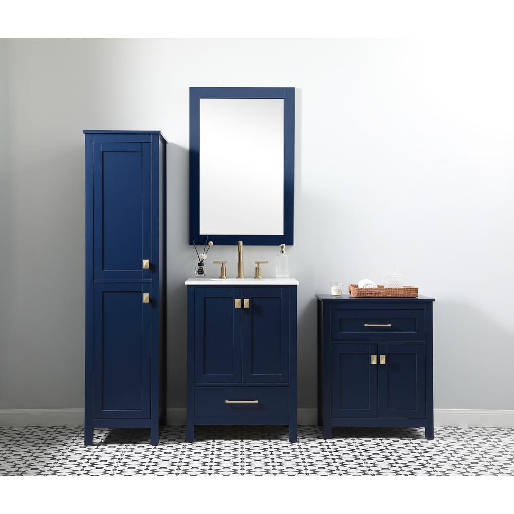 16 Inch Wide Bathroom Linen Storage Freestanding Cabinet In Blue. Picture 10