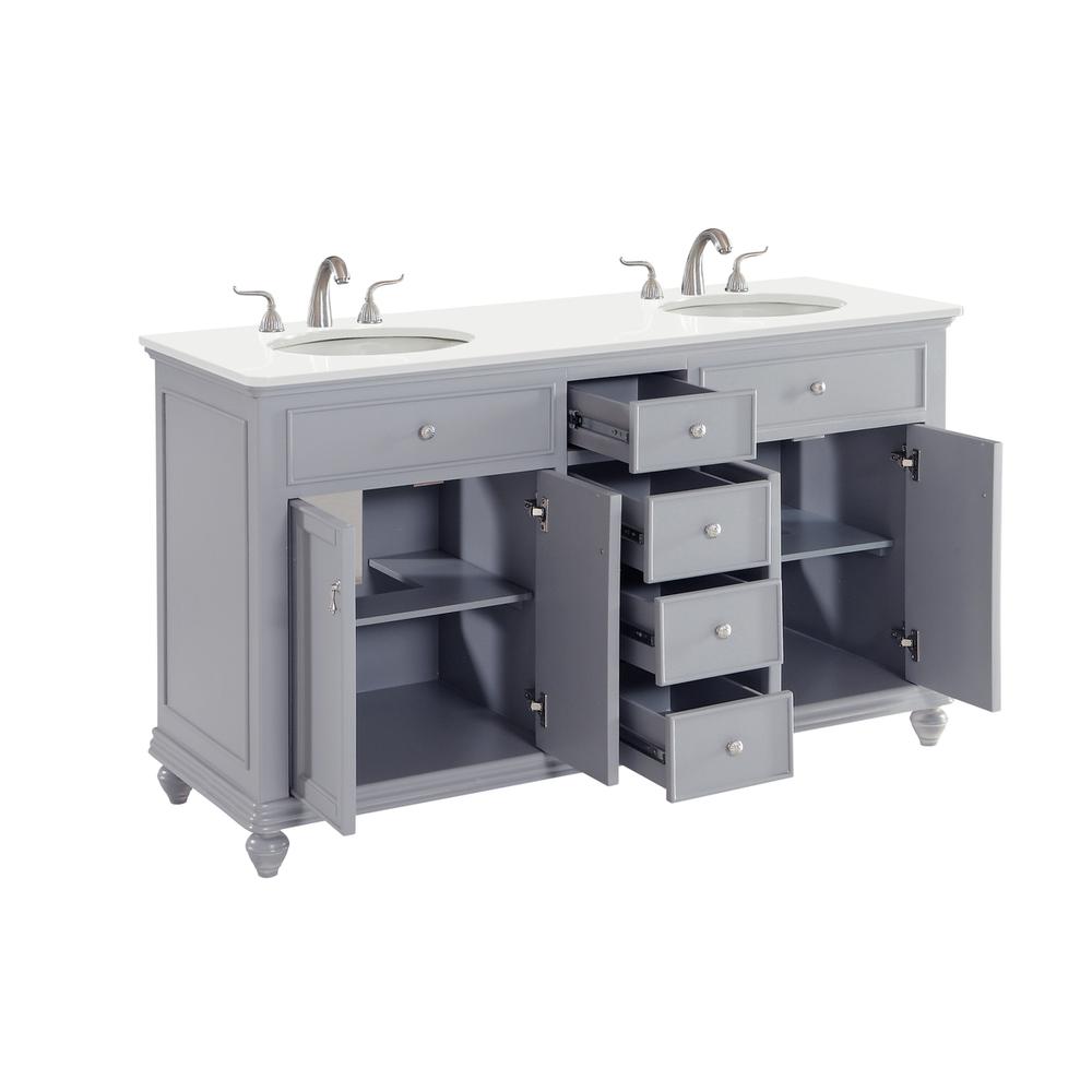 60 inch Double Bathroom vanity in Light Grey with ivory white engineered marble. Picture 7